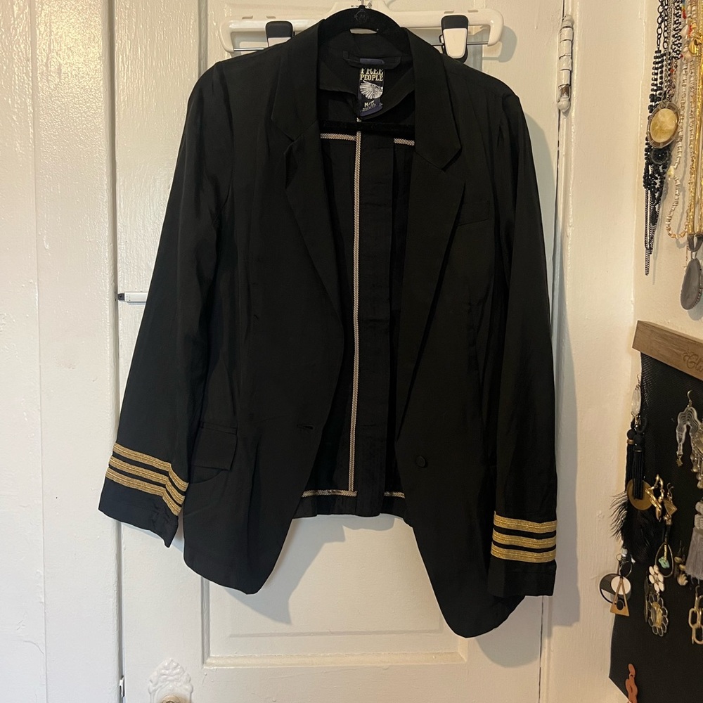 Free People Silky Black Back Zipper Pilot Style Blazer Jacket